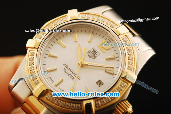 Tag Heuer Aquaracer Swiss Quartz Movement Steel Case with Gold/Diamond Bezel and MOP Dial - Click Image to Close
